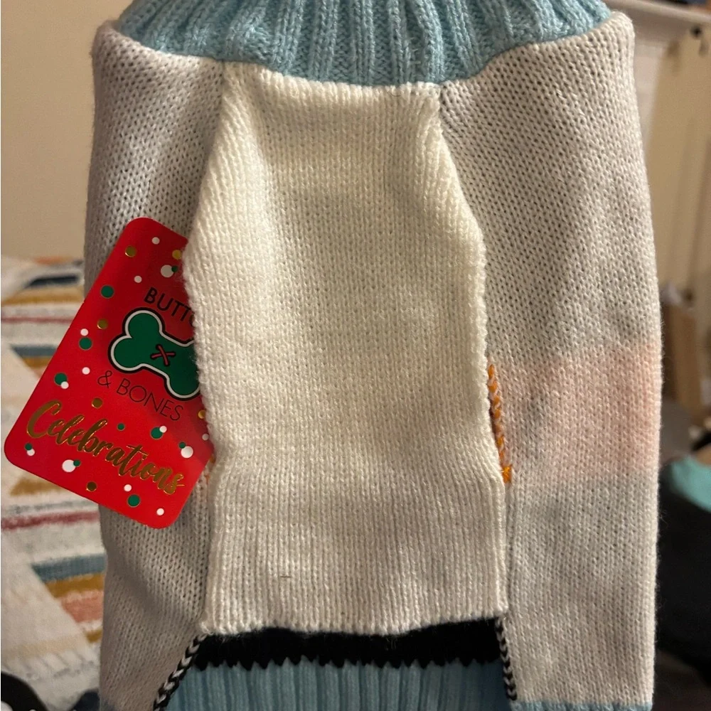 Celebrations Buttons & Bones Snowman Face White Pet Sweater in XS BNWT